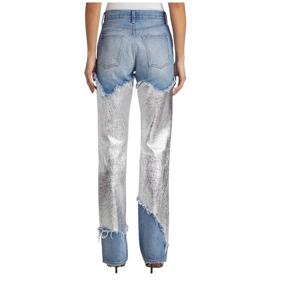 Brandon Maxwell The Stella Metallic Leather Patch Jeans - Picture 3 of 4